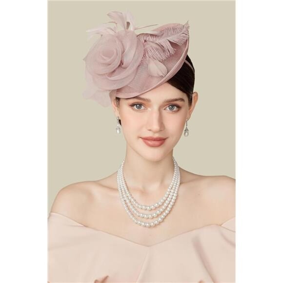 Kentucky Fascinator Derby Pillbox Hat Mesh Feathers Pink